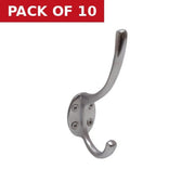 125mm Solid Brass Hat & Coat Hook - Satin Chrome - Pack of 10