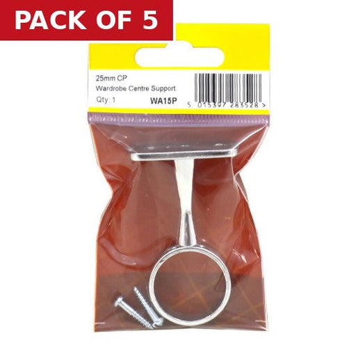 25mm (1") Wardrobe Centre Supports - Chrome Plated - Pack Qty 1 - Pack of 5