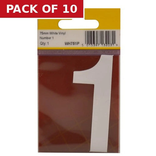 75mm White Helvetica Bold Condensed Style Vinyl Number 1 - Pack of 10