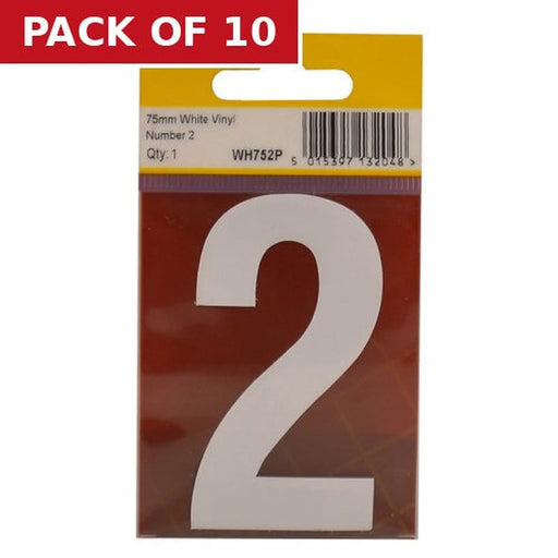 75mm White Helvetica Bold Condensed Style Vinyl Number 2 - Pack of 10