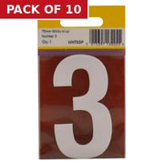 75mm White Helvetica Bold Condensed Style Vinyl Number 3 - Pack of 10