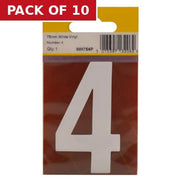 75mm White Helvetica Bold Condensed Style Vinyl Number 4 - Pack of 10