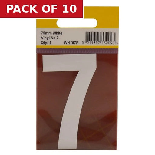 75mm White Helvetica Bold Condensed Style Vinyl Number 7 - Pack of 10