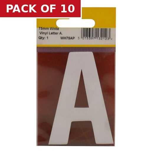 75mm White Helvetica Bold Condensed Style Vinyl Letter A - Pack of 10