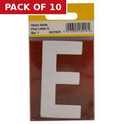 75mm White Helvetica Bold Condensed Style Vinyl Letter E - Pack of 10