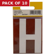 75mm White Helvetica Bold Condensed Style Vinyl Letter H - Pack of 10