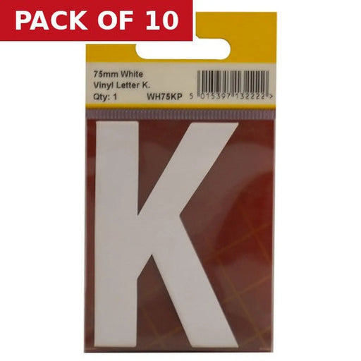 75mm White Helvetica Bold Condensed Style Vinyl Letter K - Pack of 10