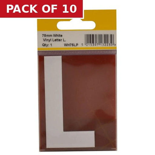 75mm White Helvetica Bold Condensed Style Vinyl Letter L - Pack of 10