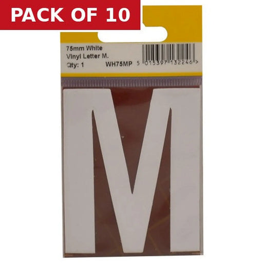 75mm White Helvetica Bold Condensed Style Vinyl Letter M - Pack of 10