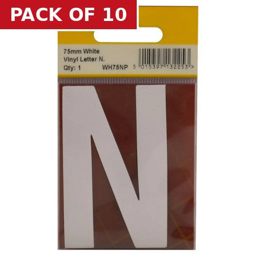 75mm White Helvetica Bold Condensed Style Vinyl Letter N - Pack of 10