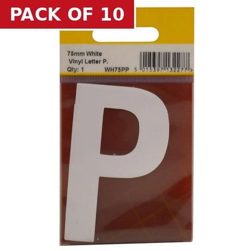 75mm White Helvetica Bold Condensed Style Vinyl Letter P - Pack of 10