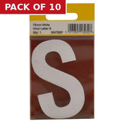 75mm White Helvetica Bold Condensed Style Vinyl Letter S - Pack of 10