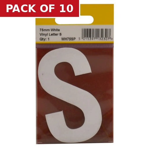 75mm White Helvetica Bold Condensed Style Vinyl Letter S - Pack of 10