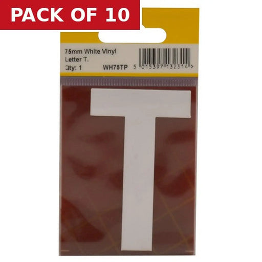 75mm White Helvetica Bold Condensed Style Vinyl Letter T - Pack of 10