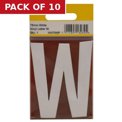 75mm White Helvetica Bold Condensed Style Vinyl Letter W - Pack of 10