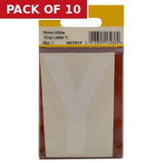 75mm White Helvetica Bold Condensed Style Vinyl Letter Y - Pack of 10