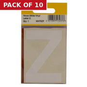 75mm White Helvetica Bold Condensed Style Vinyl Letter Z - Pack of 10