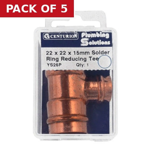 22 x 22 x 15mm Solder Ring Copper Reducing Tee - Pack of 5