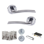 Atlantic Eco Swell Door Handle Pack (Bathroom Set - 3" CE Bathroom Lock, 4" Fire Rated Hinges x3) - Satin Chrome/Polished Chrome