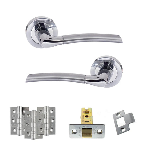 Atlantic Eco Swell Door Handle Pack (Latch Set - 3" CE Latch, 3" Fire Rated Hinges x3) - Satin Chrome/Polished Chrome