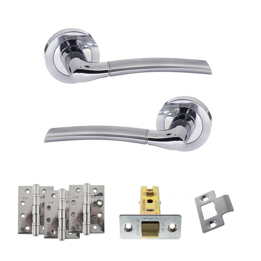 Atlantic Eco Swell Door Handle Pack (Latch Set - 3" CE Latch, 4" Fire Rated Hinges x3) - Satin Chrome/Polished Chrome