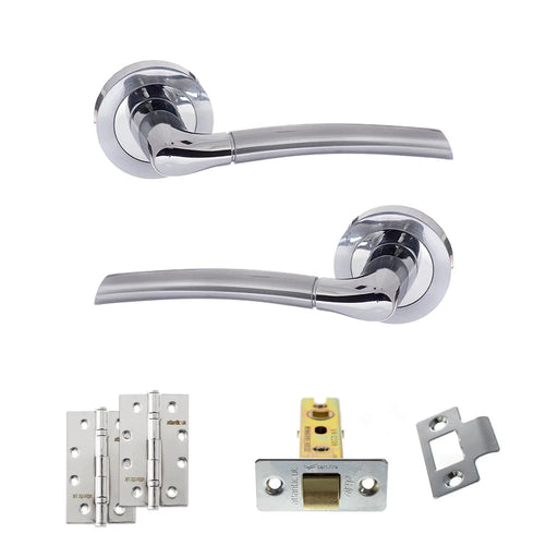 Atlantic Eco Swell Door Handle Pack (Latch Set - 3" CE Latch, 4" Slim Knuckle Hinges x2) - Satin Chrome/Polished Chrome