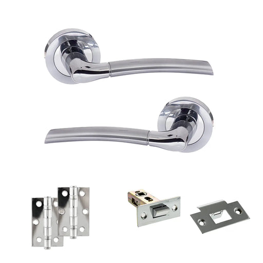 Atlantic Eco Swell Door Handle Pack (Latch Set - 2.5" Latch, 3" Hinges x2) - Satin Chrome/Polished Chrome