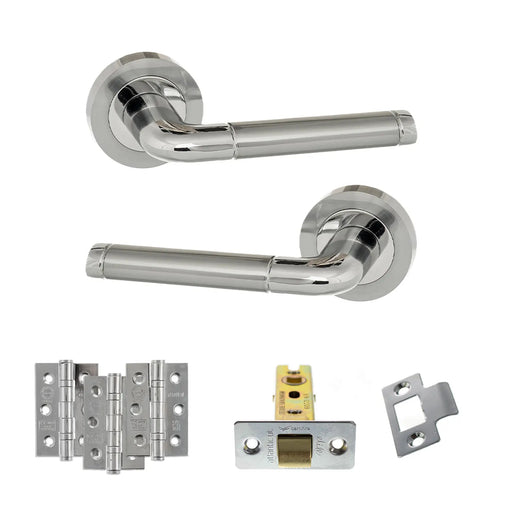 Atlantic Eco Ocean Door Handle Pack (Latch Set - 3" CE Latch, 3" Fire Rated Hinges x3) - Satin Chrome/Polished Chrome