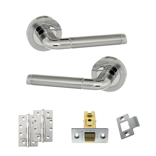 Atlantic Eco Ocean Door Handle Pack (Latch Set - 3" CE Latch, 4" Slim Knuckle Hinges x2) - Satin Chrome/Polished Chrome
