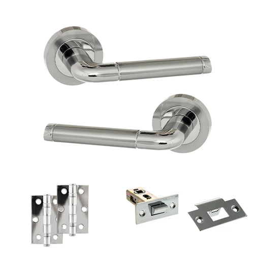 Atlantic Eco Ocean Door Handle Pack (Latch Set - 2.5" Latch, 3" Hinges x2) - Satin Chrome/Polished Chrome