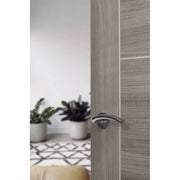 Atlantic Eco Crest Door Handle Pack (Bathroom Set - 2.5" CE Bathroom Lock, 4" Slim Knuckle Hinges x2) - Satin Chrome/Polished Chrome