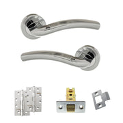 Atlantic Eco Crest Door Handle Pack (Latch Set - 3" CE Latch, 4" Slim Knuckle Hinges x2) - Satin Chrome/Polished Chrome