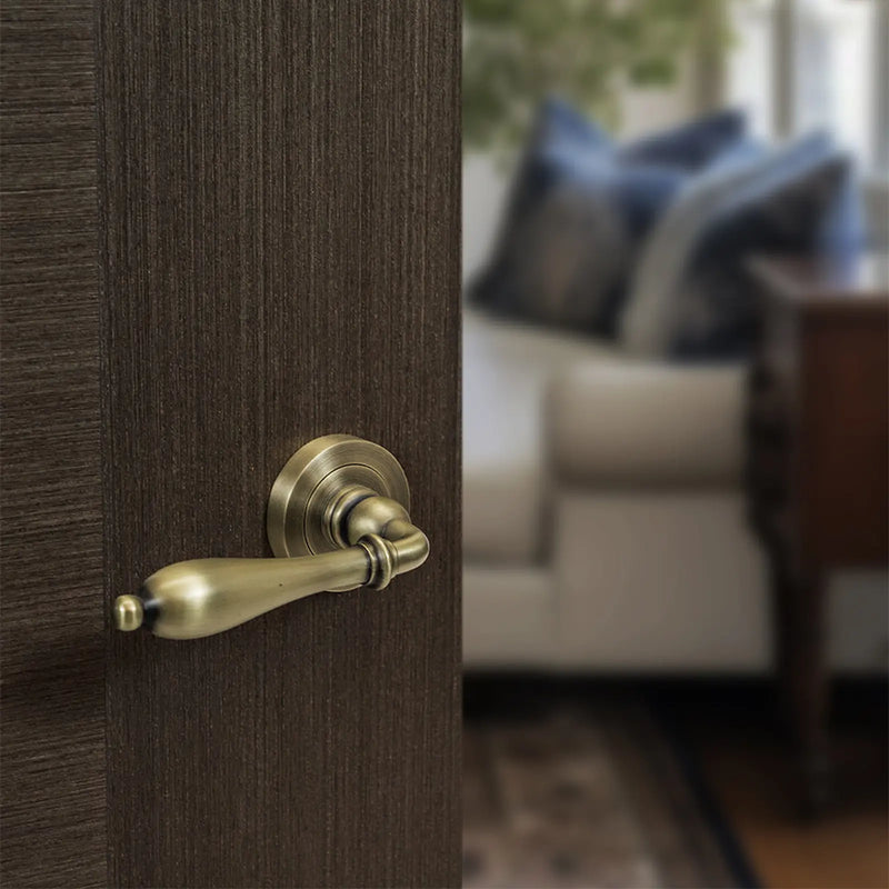 Atlantic Old English Wrexham Door Handle Pack (Latch Set - 3" CE Latch, 4" Fire Rated Hinges x3) - Matt Antique Brass