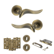 Atlantic Old English Oxford Door Handle Pack (3 Lever Lock Set - 2.5" CE Sashlock, 3" Fire Rated Hinges x3) - Matt Antique Brass