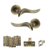 Atlantic Old English Oxford Door Handle Pack (Latch Set - 2.5" CE Latch, 4" Fire Rated Hinges x3) - Matt Antique Brass