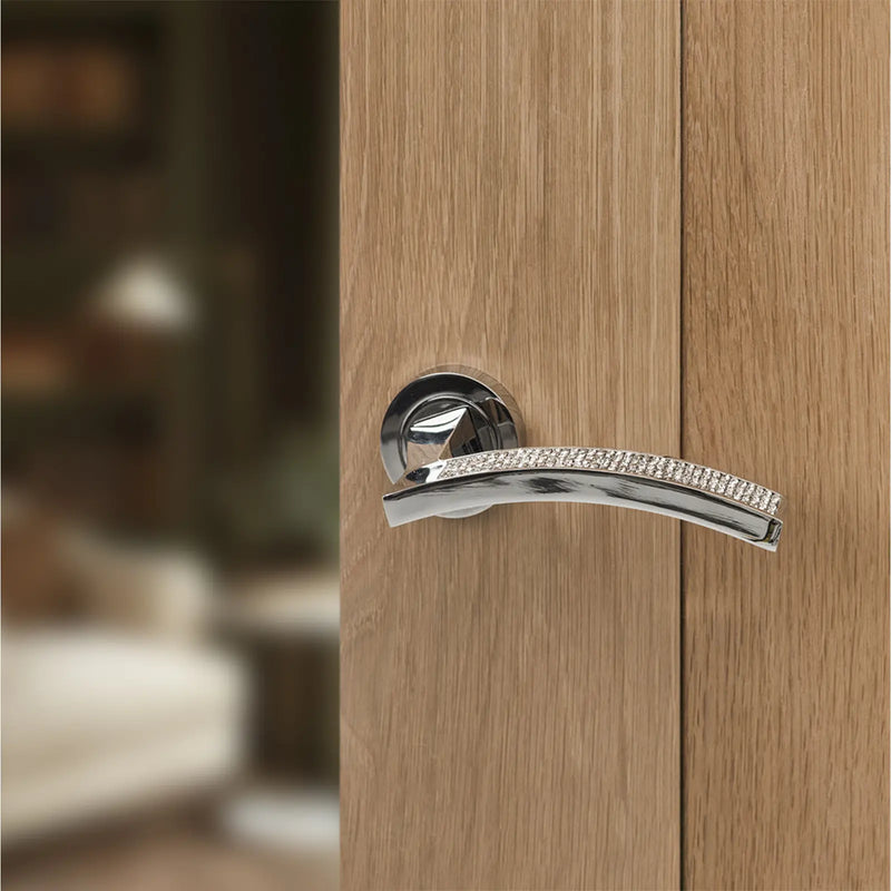 Atlantic Senza Pari Crystal Door Handle Pack (Latch Set - 3" CE Latch, 3" Fire Rated Hinges x3) - Polished Chrome