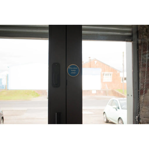 Atlantic Fire Door Keep Clear Disc Sign 3M Adhesive 75mm - Satin Stainless Steel