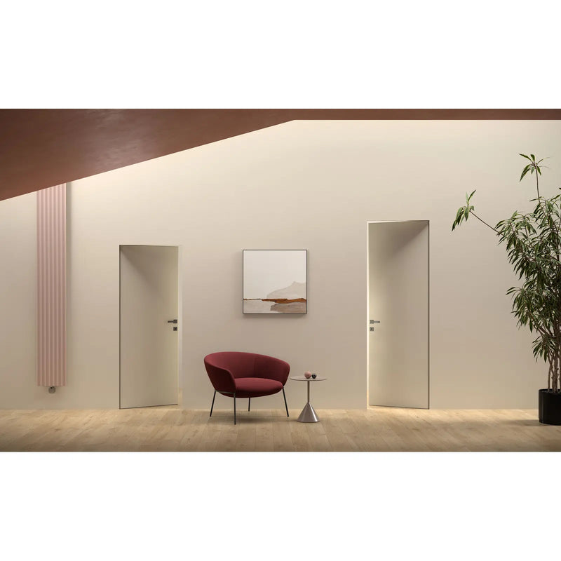 Atlantic SPECIAL ORDER Ermetika xREVERx Flush Hidden Door System with 913x2103mm White Primed Door - Satin Chrome Latch/Bathroom Accessories
