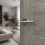 Atlantic Mediterranean Toulon Lever Door Handle on Round Rose - Satin Nickel/Polished Chrome