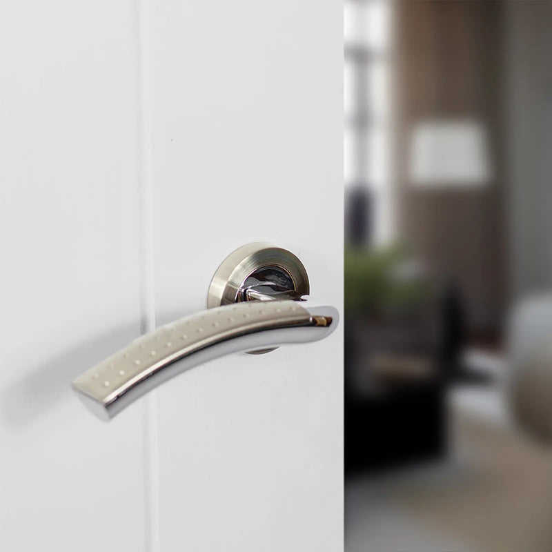 Atlantic Mediterranean Monaco Lever Door Handle on Round Rose - Satin Nickel/Polished Chrome
