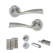 Atlantic Eco Wave Door Handle Pack (Bathroom Set - 2.5" CE Bathroom Lock, 4" Slim Knuckle Hinges x2)