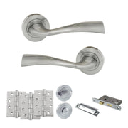 Atlantic Eco Wave Door Handle Pack (Bathroom Set - 2.5" CE Bathroom Lock, 4" Fire Rated Hinges x3)