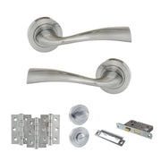 Atlantic Eco Wave Door Handle Pack (Bathroom Set - 3" CE Bathroom Lock, 3" Fire Rated Hinges x3)