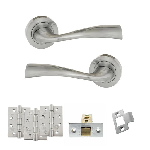 Atlantic Eco Wave Door Handle Pack (Latch Set - 3" CE Latch, 4" Fire Rated Hinges x3)