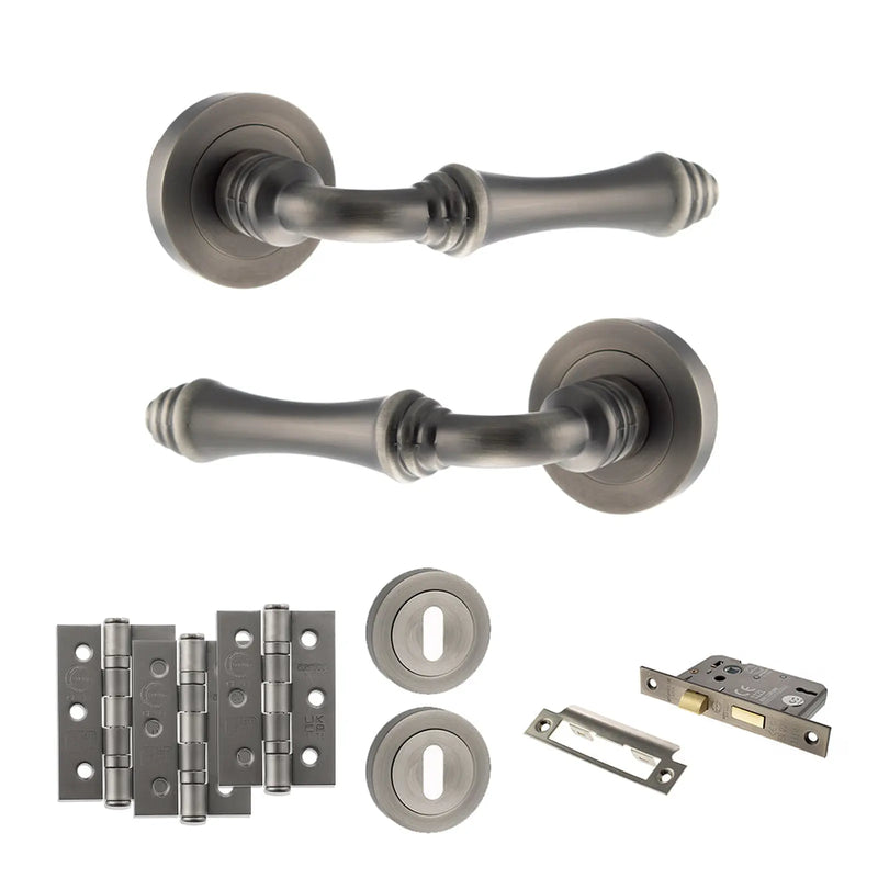 Atlantic Old English Durham Door Handle Pack (3 Lever Lock Set - 3" CE Sashlock, 3" Fire Rated Hinges x3)