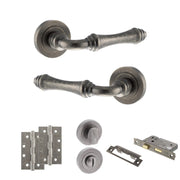 Atlantic Old English Durham Door Handle Pack (Bathroom Set - 3" CE Bathroom Lock, 4" Slim Knuckle Hinges x2)