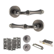 Atlantic Old English Durham Door Handle Pack (Bathroom Set - 3" CE Bathroom Lock, 3" Fire Rated Hinges x3)
