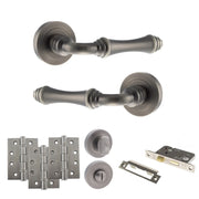 Atlantic Old English Durham Door Handle Pack (Bathroom Set - 2.5" CE Bathroom Lock, 4" Fire Rated Hinges x3)