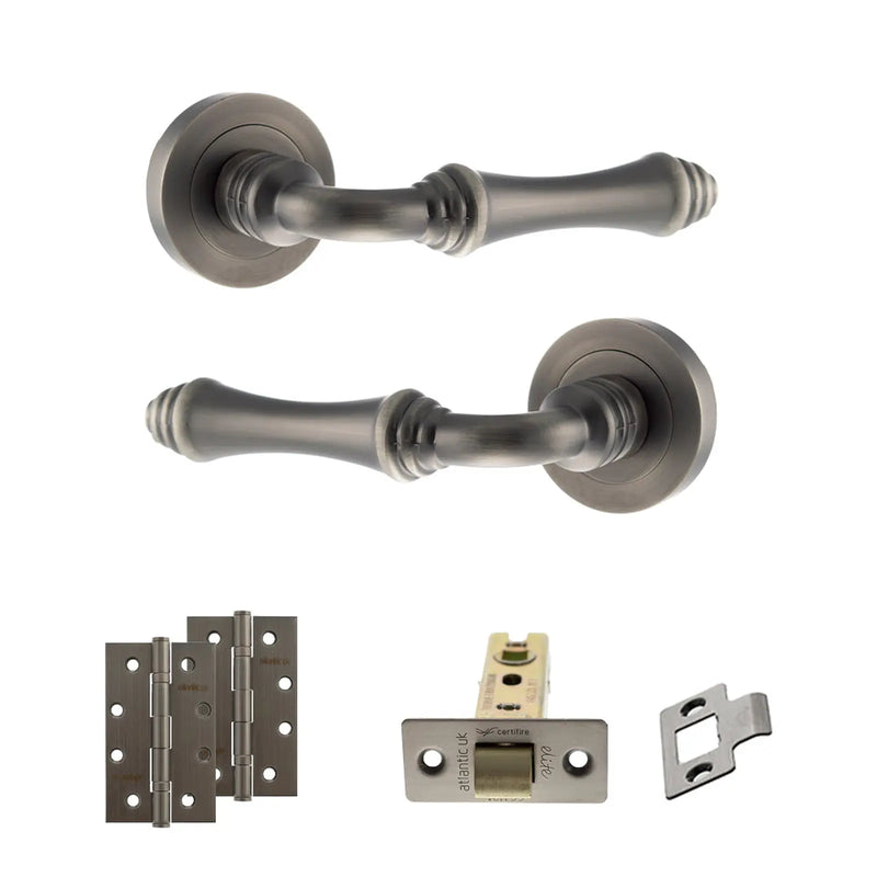 Atlantic Old English Durham Door Handle Pack (Latch Set - 3" CE Latch, 4" Slim Knuckle Hinges x2)