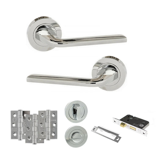 Atlantic Eco Surf Door Handle Pack (Bathroom Set - 3" CE Bathroom Lock, 3" Fire Rated Hinges x3)